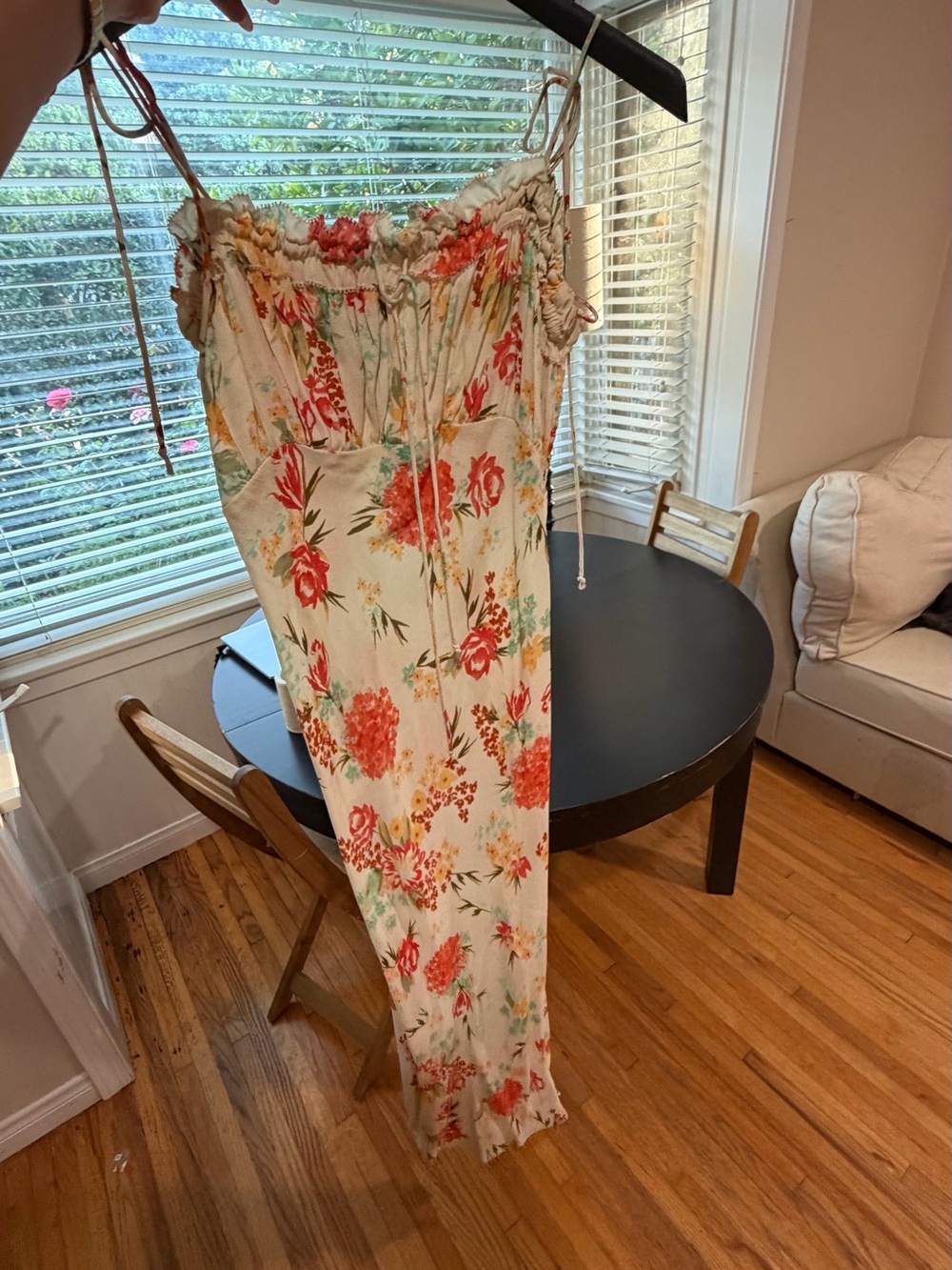 Cleobella Cream Maxi Skirt with Coral & Green Floral Print